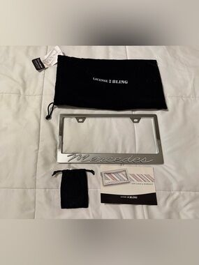 Swarovski Silver Mercedes Crystal License Plate Frame with Pouches